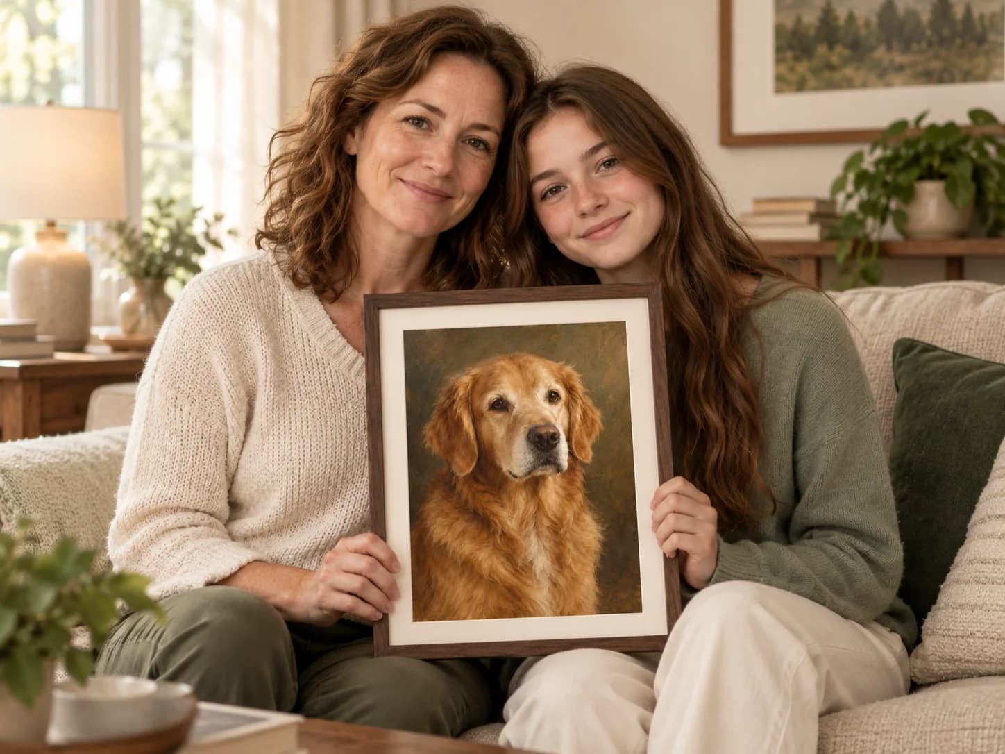 At-home example with a framed golden retriever portrait