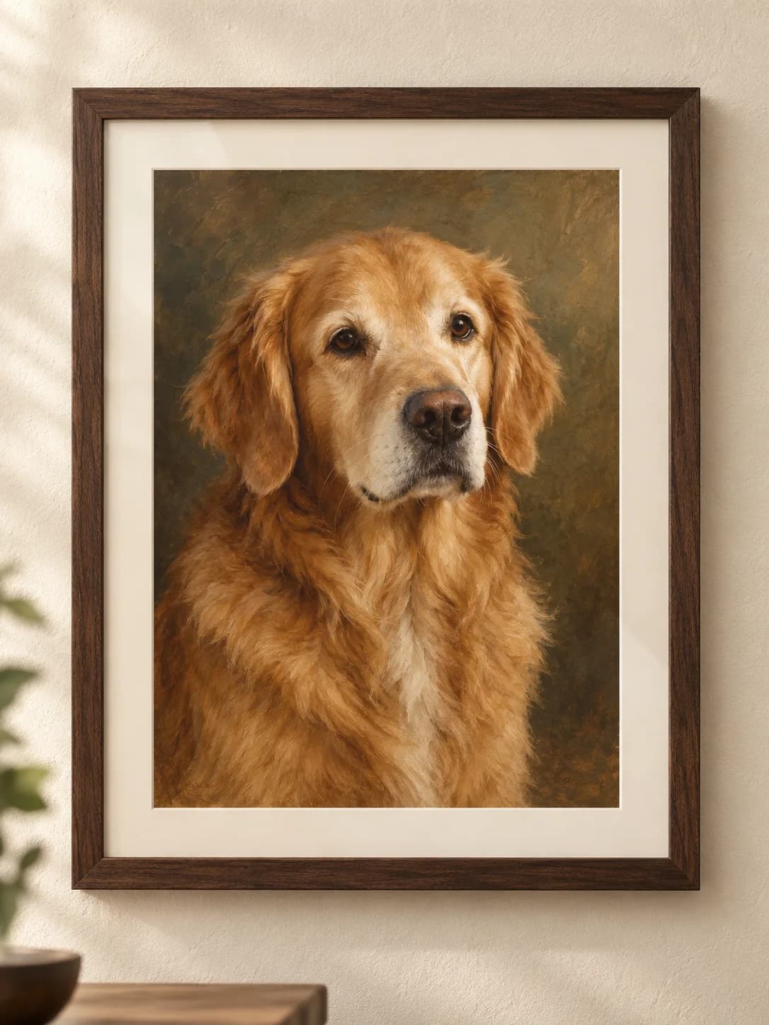 Heirloom Oil framed golden retriever portrait example