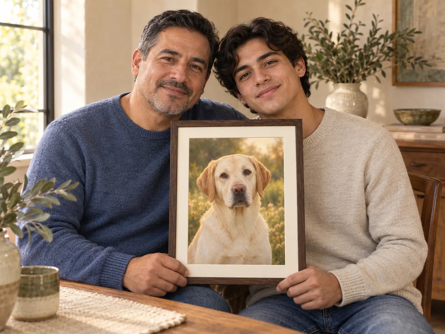 At-home example with a framed yellow labrador portrait