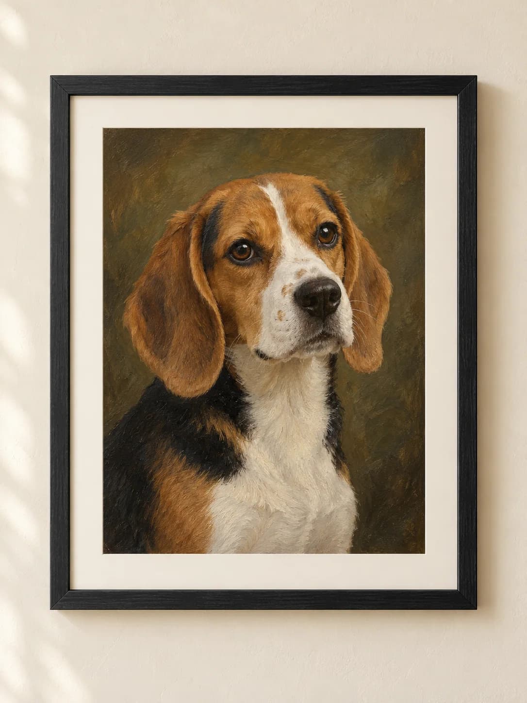 Heirloom Oil framed tricolor beagle portrait example