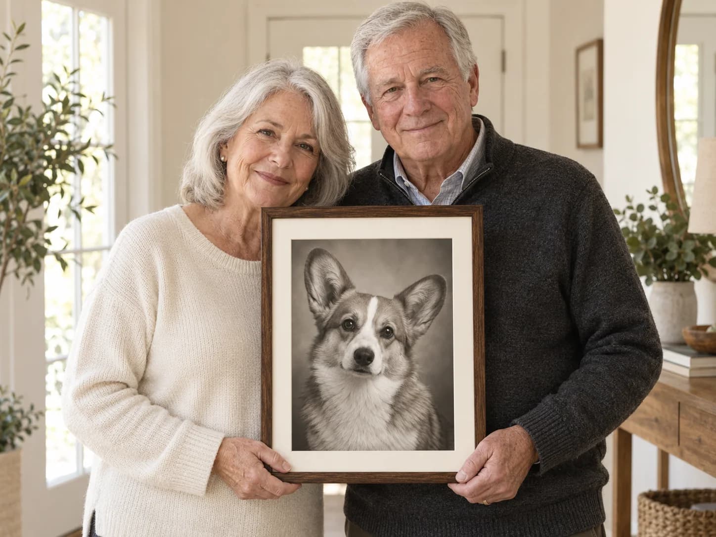 At-home example with a framed red corgi portrait
