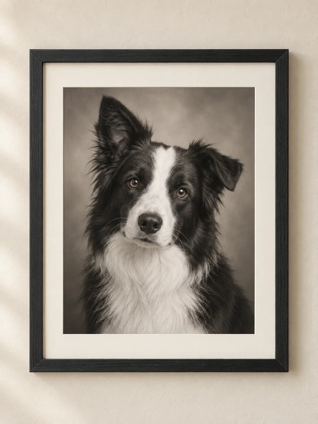 Forever in Our Hearts framed black border collie portrait example