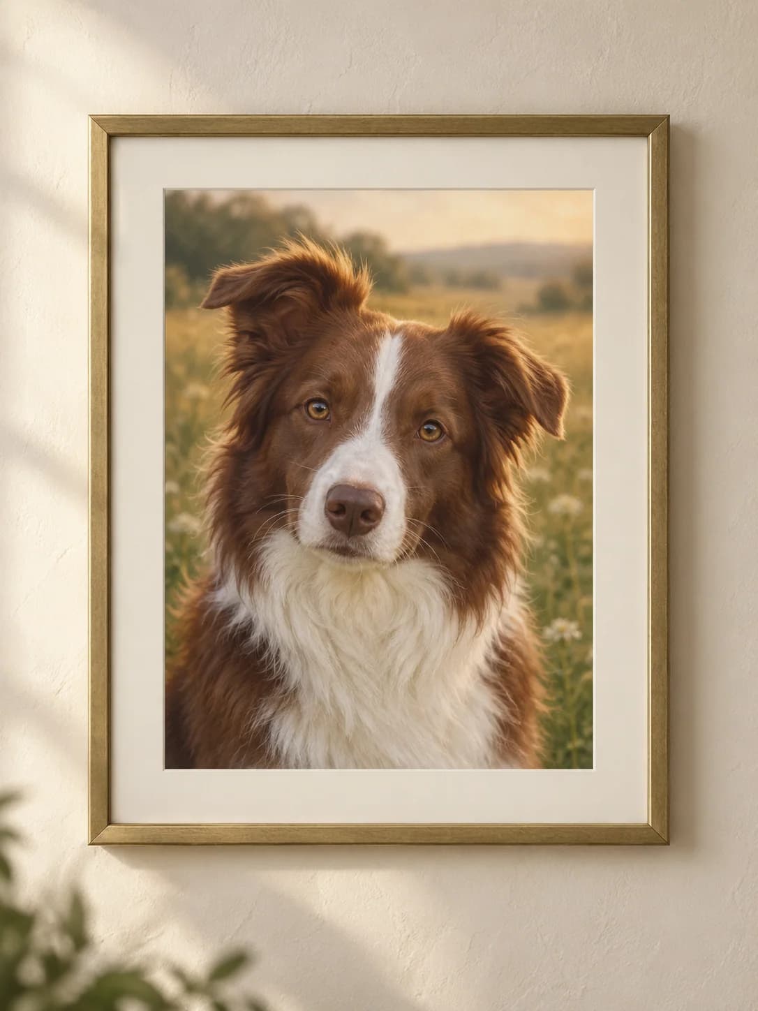 Rainbow Bridge framed red border collie portrait example