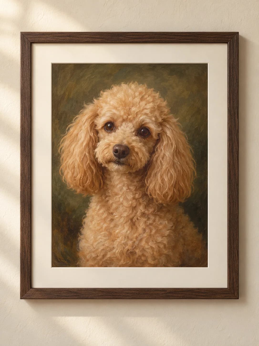 Heirloom Oil framed apricot poodle portrait example