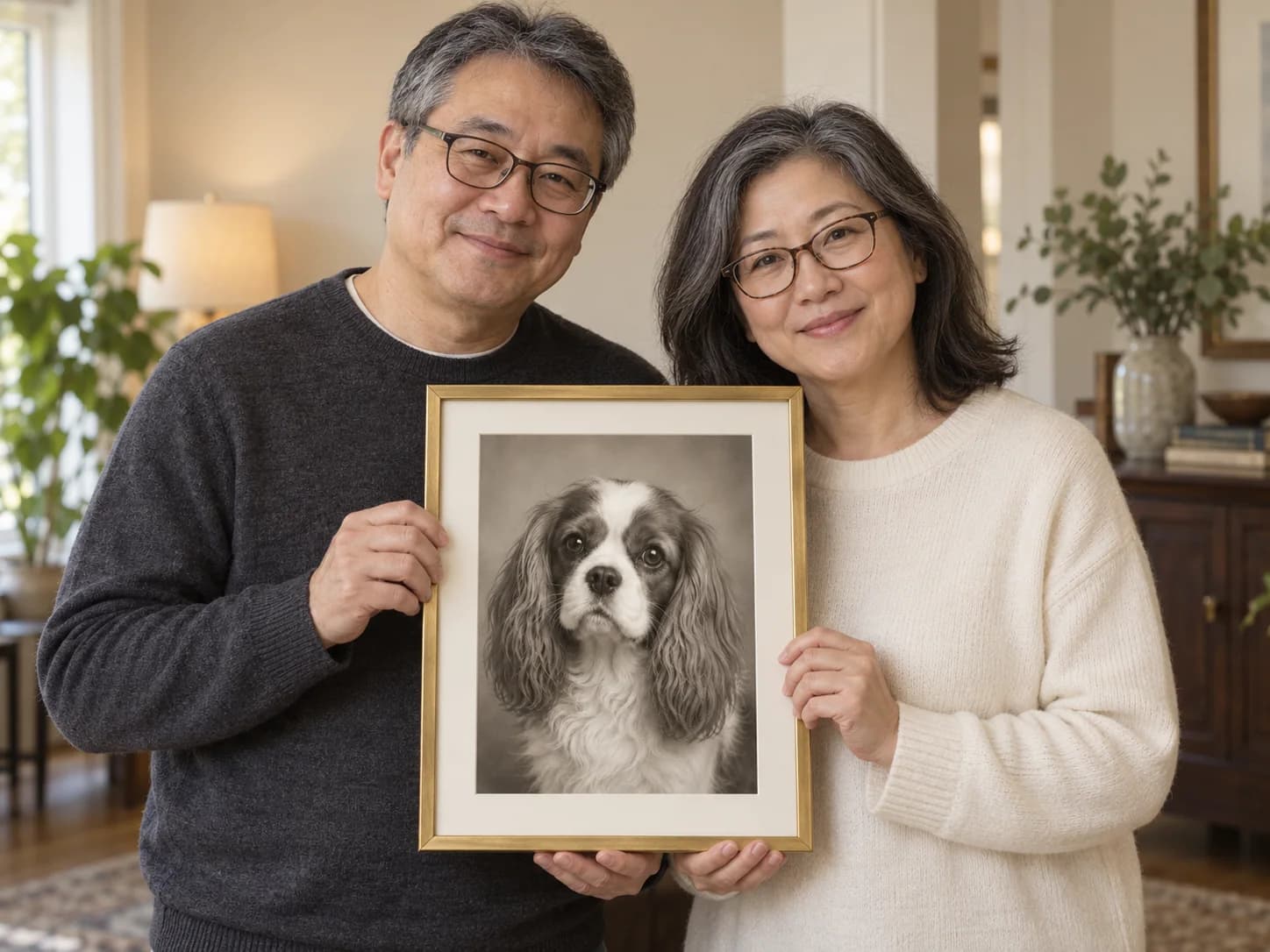 At-home example with a framed blenheim cavalier portrait