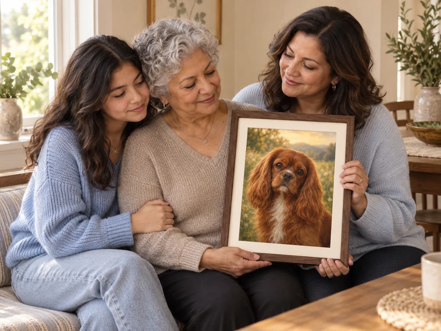 At-home example with a framed ruby cavalier portrait