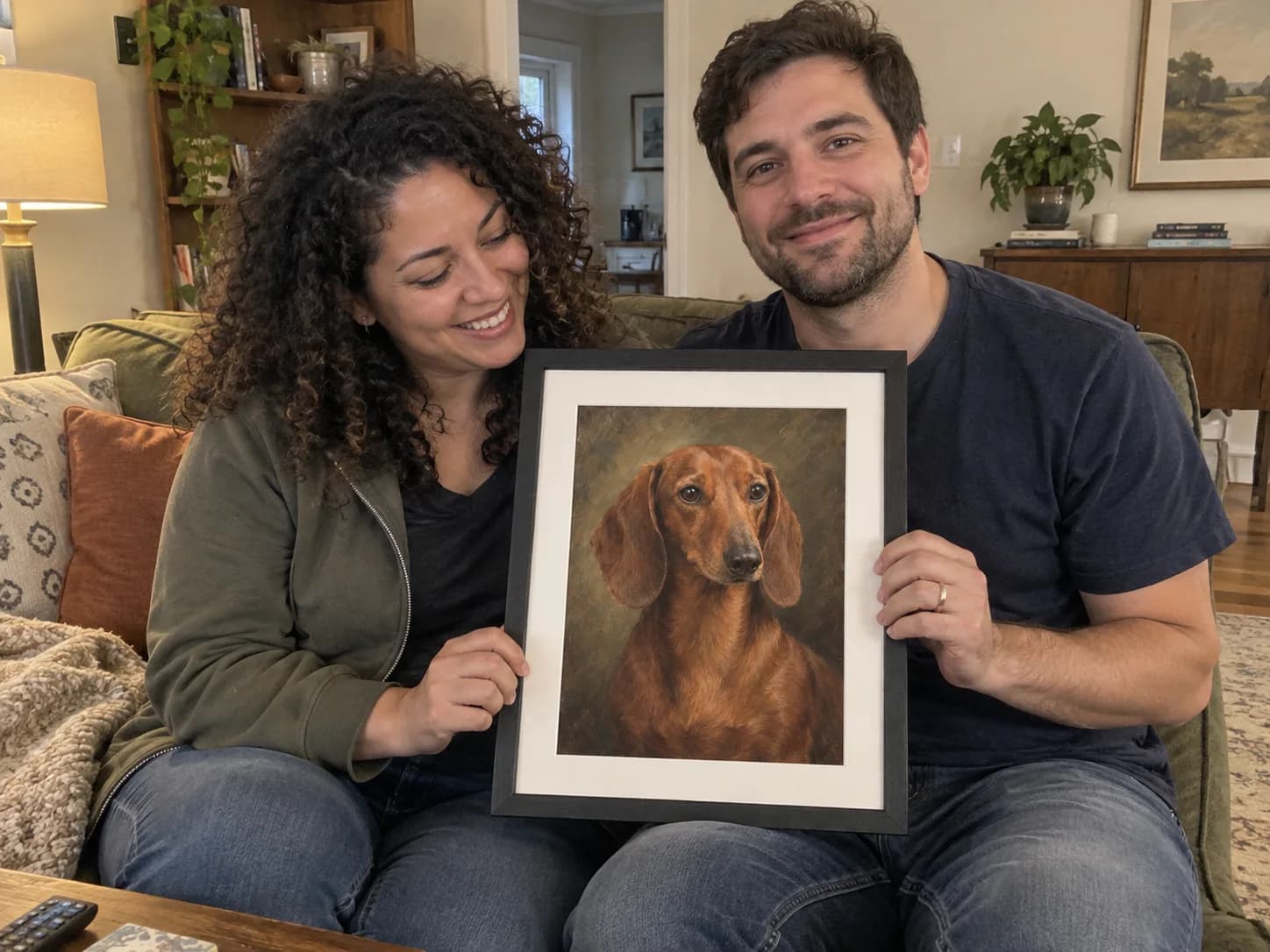 At-home example with a framed red dachshund portrait