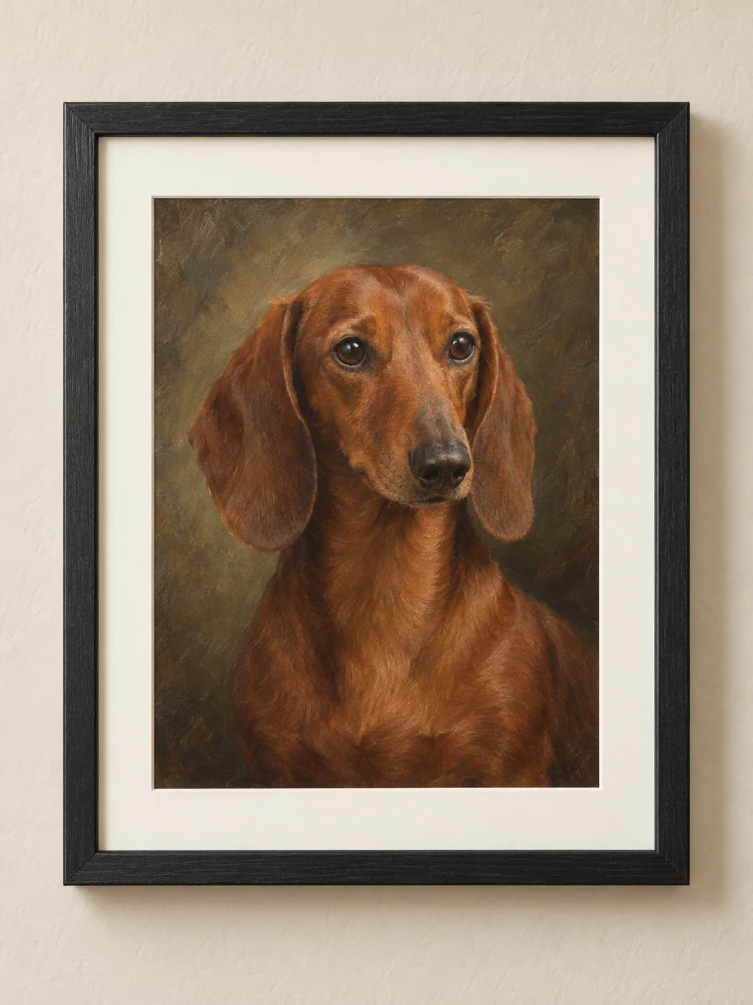 Heirloom Oil framed red dachshund portrait example