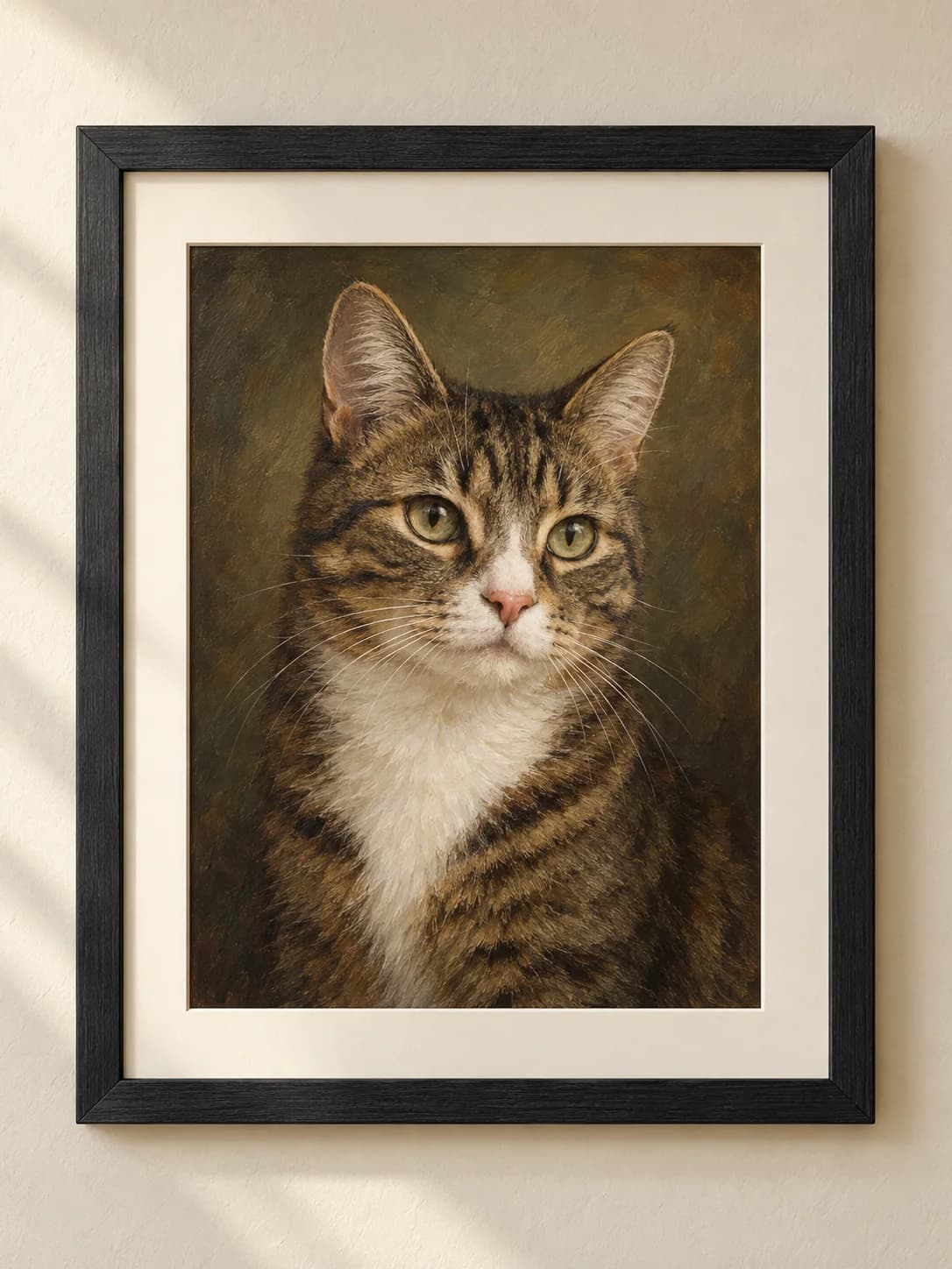 Heirloom Oil framed brown mackerel tabby portrait example